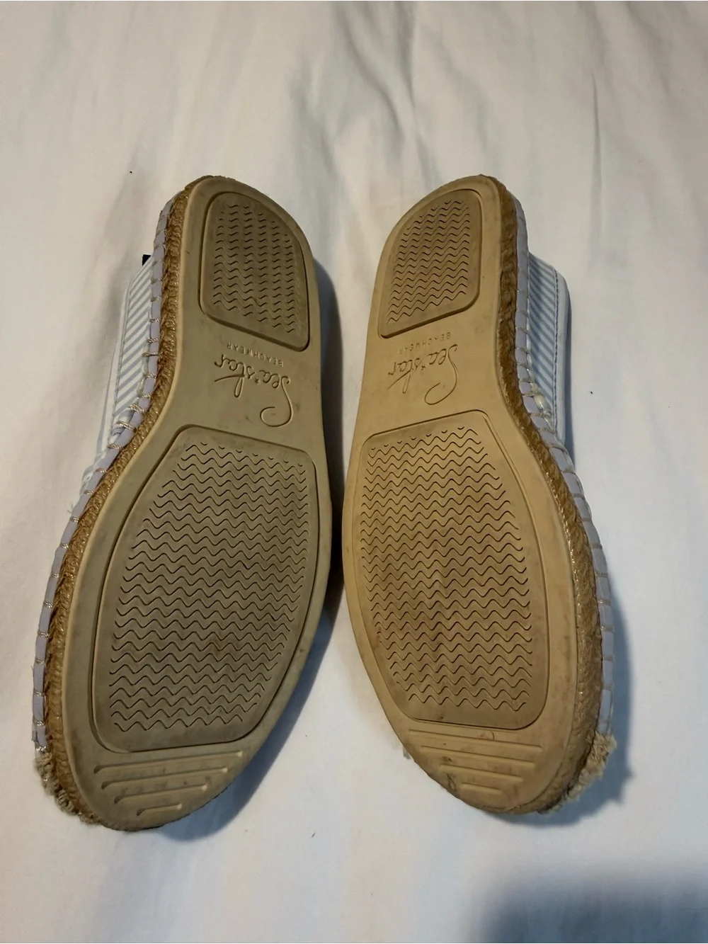 Striped Slip-On Espadrilles in Light Blue and White